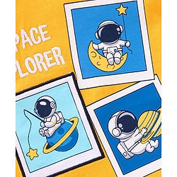 Babyhug Cotton Half Sleeves T-Shirt With Astronaut Embroidery- Yellow