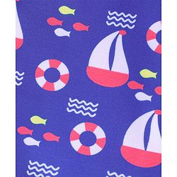 Babyhug Half Sleeves Legged Swim Suit Boat Print - Blue & Red