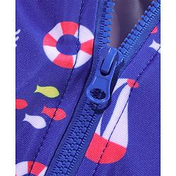 Babyhug Half Sleeves Legged Swim Suit Boat Print - Blue & Red