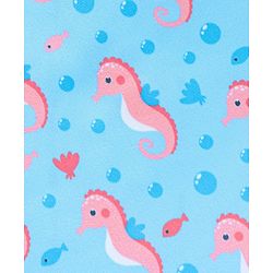Babyhug Sleeveless Legged Swimsuit With Bow Applique Sea Horse Print- Blue