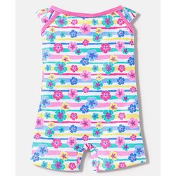 Babyhug Sleeveless Legged Swimsuit Floral Print - Blue & Pink