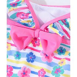 Babyhug Sleeveless Legged Swimsuit Floral Print - Blue & Pink