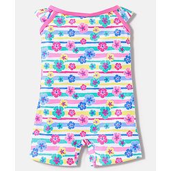 Babyhug Sleeveless Legged Swimsuit Floral Print - Blue & Pink