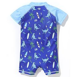 Babyhug Half Sleeves Legged Swimsuit Dino Print - Blue
