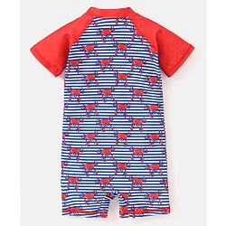 Babyhug Half Sleeves Legged Swimsuit Crabs Print - Blue & Red