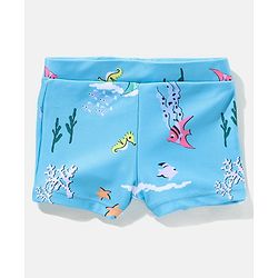 Babyhug Swimming Trunk Marine Life Print - Blue