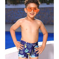 Babyhug Swimming Trunk Aquatic Print - Navy Blue