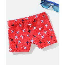 Babyhug Swimming Trunks Aeroplane Print - Red