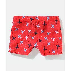 Babyhug Swimming Trunks Aeroplane Print - Red