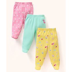 Babyhug Cotton Footed Bootie Leggings Floral Print Pack of 3 - Pink Yellow & Blue