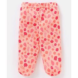 Babyhug 100% Cotton Knit Bootie Leggings Striped & Leaves Print Pack of 3 - Peach Pink & Green