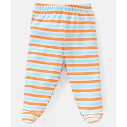 Babyhug Cotton Footed Bootie Leggings Striped & Stars Printed Pack of 3 - Orange & Blue