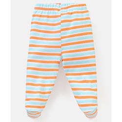 Babyhug Cotton Footed Bootie Leggings Striped & Stars Printed Pack of 3 - Orange & Blue
