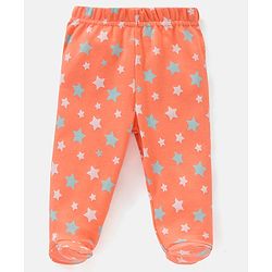 Babyhug Cotton Footed Bootie Leggings Striped & Stars Printed Pack of 3 - Orange & Blue