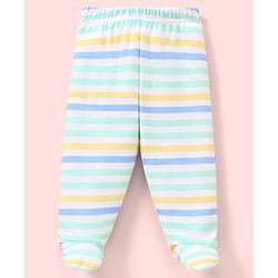 Babyhug Cotton Knit Footed Length Bootie Leggings Striped & Crabs Print Pack of 3 - Blue