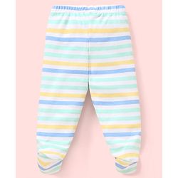 Babyhug Cotton Knit Footed Length Bootie Leggings Striped & Crabs Print Pack of 3 - Blue