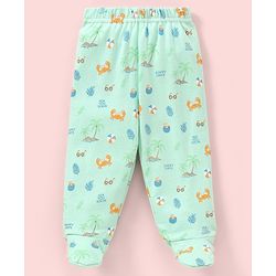 Babyhug Cotton Knit Footed Length Bootie Leggings Striped & Crabs Print Pack of 3 - Blue