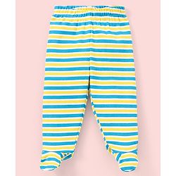 Babyhug Cotton Footed Bootie Leggings Striped & Dino Print Pack of 3 - Blue
