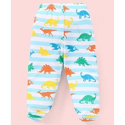 Babyhug Cotton Footed Bootie Leggings Striped & Dino Print Pack of 3 - Blue