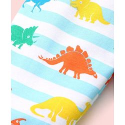 Babyhug Cotton Footed Bootie Leggings Striped & Dino Print Pack of 3 - Blue