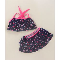 Babyhug Sleeveless 2 Piece Swimsuit Strawberry Print - Navy Blue