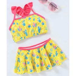 Babyhug Sleeveless 2 Piece Swimsuit Cactus Print - Yellow