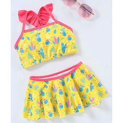 Babyhug Sleeveless 2 Piece Swimsuit Cactus Print - Yellow