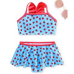 Babyhug Sleeveless 2 Piece Swimsuit Watermelon Print - Blue