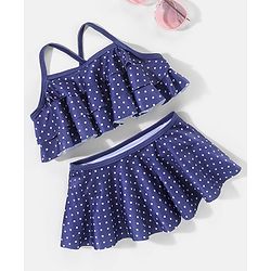 Babyhug Sleeveless 2 Piece Swimsuit Polka Dot Print - Navy Blue