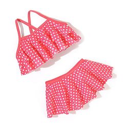 Babyhug Sleeveless Two Piece Swimsuit Polka Dot Print- Pink