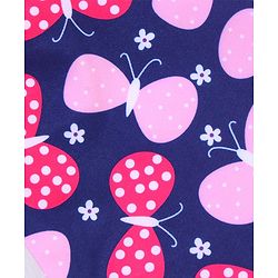 Babyhug Sleeveless V Cut Swimsuit Butterfly Print - Navy Blue & Pink