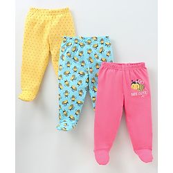 Babyhug Cotton Knit Footed Length Bootie Leggings Bees Print Pack of 3 - Multicolour