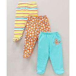 Babyhug Cotton Knit Footed Length Bootie Leggings Football Print Pack of 3 - Multicolour