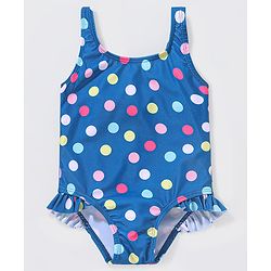 Babyhug Sleeveless V Cut Swimsuit Polka Dot Pattern - Navy