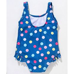 Babyhug Sleeveless V Cut Swimsuit Polka Dot Pattern - Navy