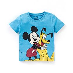 Babyhug Cotton Knit Half Sleeves T-Shirt Mickey Mouse Print- Blue