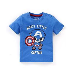 Babyhug Cotton Knit Half Sleeves T-Shirt Captain America Print- Blue