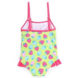 Babyhug Sleeveless V Cut Swimsuit Strawberry Print- Green & Pink