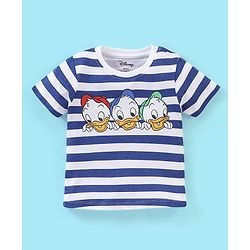 Babyhug Cotton Knit Half Sleeves T-Shirt Donald Duck Print - Blue & White