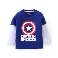 Babyhug Cotton Knit Full Sleeves T-Shirt Captain America Print - Blue