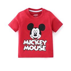 Babyhug Cotton Knit Half Sleeves T-Shirt Mickey Mouse Print - Red
