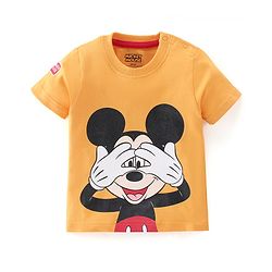 Babyhug Cotton Knit Half Sleeves T-Shirt Mickey Mouse Print - Orange