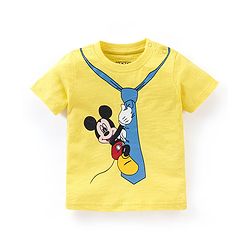 Babyhug Cotton Knit Half Sleeves T-Shirt Mickey Mouse and Friends Print- Yellow