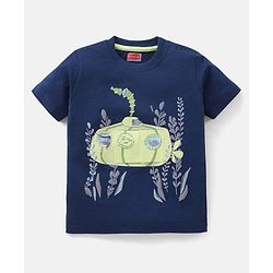 Babyhug 100% Cotton Knit Half Sleeves T-Shirt & Shorts Submarine Print - Navy Blue & Light Green