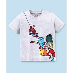 Babyhug Cotton Knit Half Sleeves T-Shirt Avengers Print - Ecru Melange