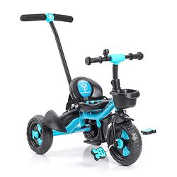 Babyhug Plug & Play Black Hawk Tricycle With Parental Push Handle & Storage Basket - Ice Blue