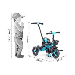 Babyhug Plug & Play Black Hawk Tricycle With Parental Push Handle & Storage Basket - Ice Blue