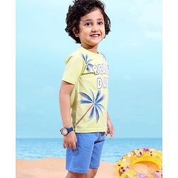 Babyhug Cotton Knit Half Sleeves T-Shirt & Short Set Beach Print - Green & Blue