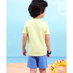 Babyhug Cotton Knit Half Sleeves T-Shirt & Short Set Beach Print - Green & Blue