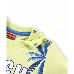 Babyhug Cotton Knit Half Sleeves T-Shirt & Short Set Beach Print - Green & Blue